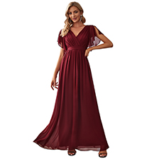 Ever-Pretty Women''s Maxi V-Neck Ruched Bust Chiffon Formal Evening Dress with Sleeves