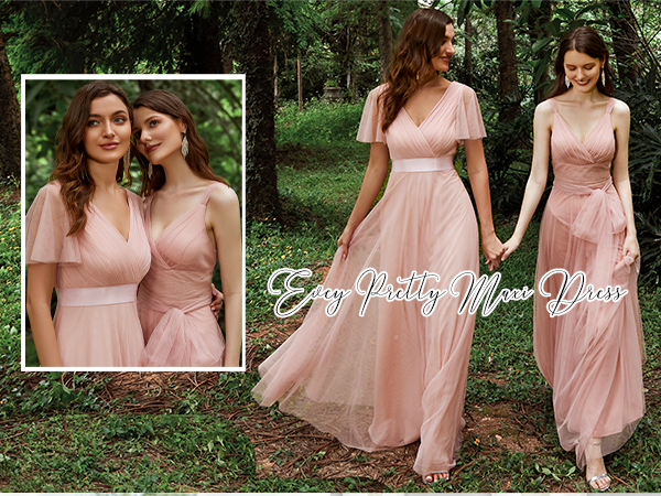 Ever-Pretty Womens Long A-line V-Neck Spring Wedding Guest Dress for Women