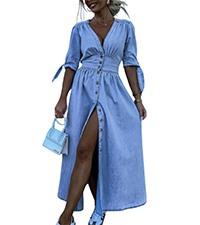 WOMEN TIE SLEEVE DENIM DRESS