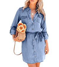 WOMEN BELTED DENIM DRESS