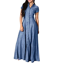 WOMEN SHORT SLEEVE MAXI DENIM DRESS