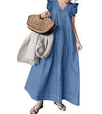 WOMEN RUFFLE SLEEVELESS DENIM DRESS