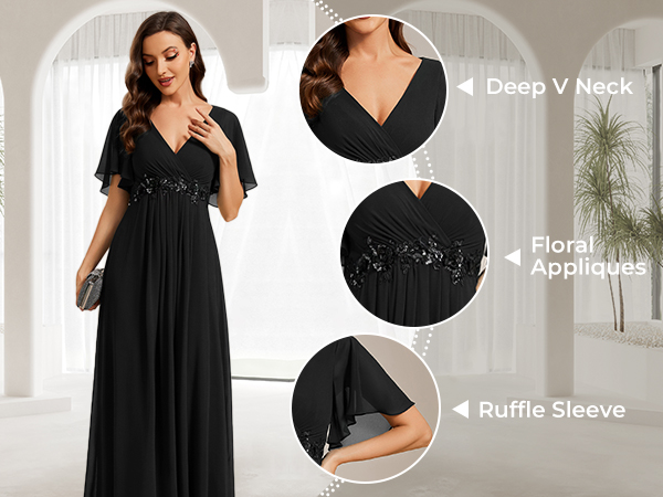 Ever-Pretty Women''s Chiffon A-Line Ruched Short Sleeves V Neck Mother of The Bride Dress