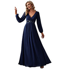 Ever-Pretty Women''s V Neck Long Sleeves Floor Length Ruched Chiffon Formal Dress 