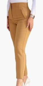 Womens Stretchy High Waisted Pants Trendy Skinny Business Work