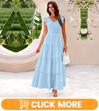 womens summer flutter sleeve maxi dress casual v neck ruffle tiered long flowy dress cute midi dress