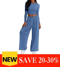 2 piece outfits for women fall casual long sleeve lounge set crop tops for women wide leg pants sets