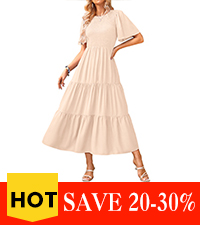 flowy short sleeve summer midi dress casual beach dress smocked ruffle tiered dress modest dresses