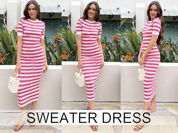 Sleeveless Knit Sweater Dresses with Striped Summer Outfits for Women