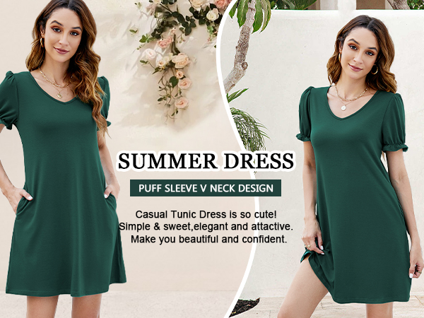 puff sleeve summer dress with pockets