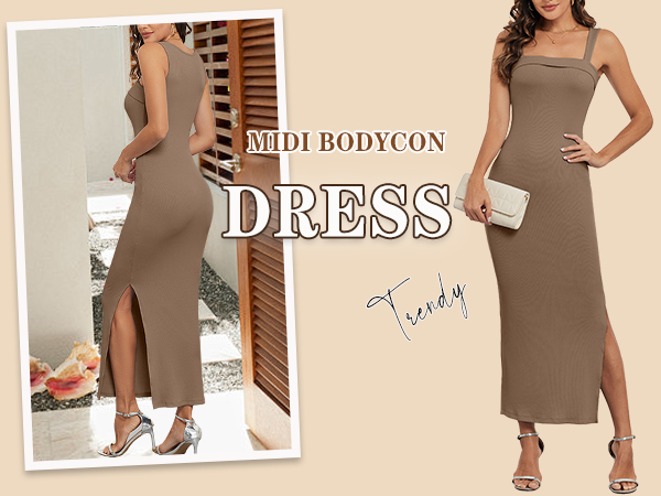 ihot Women''s 2024 Summer Sleeveless Ribbed Bodycon Maxi Dresses With Side Slit