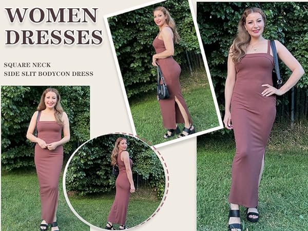 ihot Dresses For Women 2024 Summer Sleeveless Slit Midi Bodycon Going Out Dress