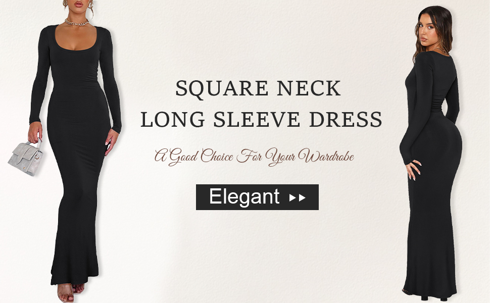 square neck dress,reoria,long sleeve maxi dress,reoria dress,square neck dress for women