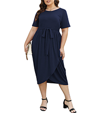 Nemidor Womens Plus Size Solid Pleated Casual Wrap Party Midi Dress with Pocket