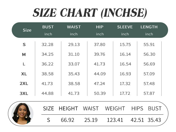 size chart maxi dress