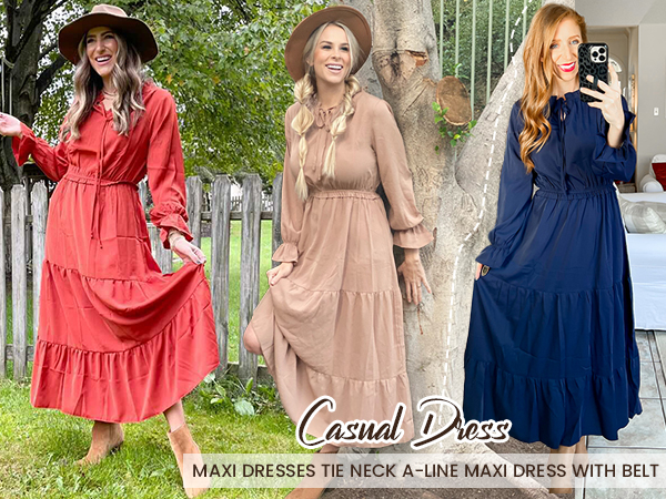 Crew Neck A-Line Maxi Dress with Belt