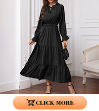 Crew Neck Maxi Dress Casual Empire Waist Boho Ruffle Flowy Long Dresses