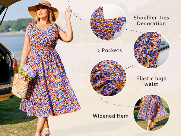 plus size dress casual dresses summer floral curvy women boho flowy vacation  a line dress