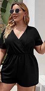 SOLY HUX Women&amp;amp;amp;#39;s Plus Size Surplice V Neck Short Sleeve Rompers Short Jumpsuit