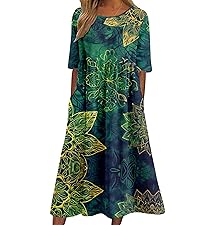 ZOCAVIA Women''s Boho Floral Midi Dress Summer Casual Ethnic Style Short Sleeve Retro Sundresses 