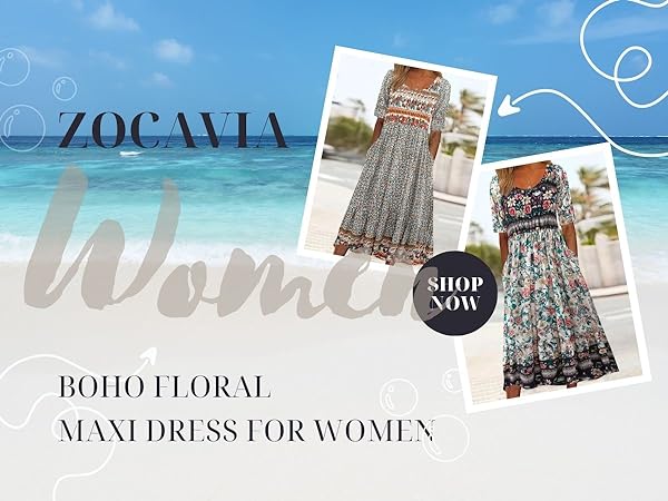 ZOCAVIA Women''s Boho Floral Printed Maxi Dress 2024 Summer Casual