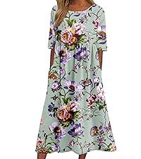 ZOCAVIA Women''s Boho Floral Midi Dress Summer Casual Ethnic Style Short Sleeve Retro Sundresses 