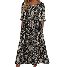 ZOCAVIA Women''s Boho Floral Midi Dress Summer Casual Ethnic Style Short Sleeve Retro Sundresses 