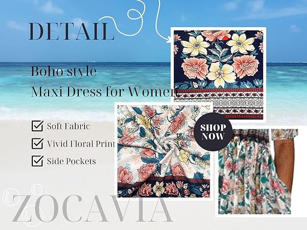 ZOCAVIA Women''s Boho Floral Printed Maxi Dress 2024 Summer Casual