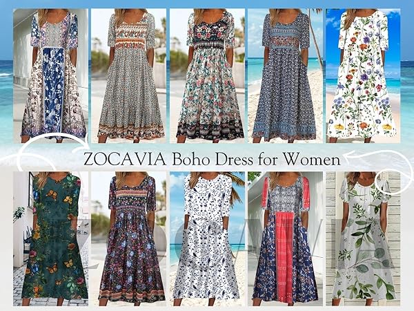 ZOCAVIA Women''s Boho Floral Printed Maxi Dress 2024 Summer Casual