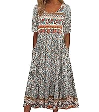 ZOCAVIA Women''s Boho Floral Printed Midi Dress 2024 Summer Casual