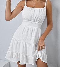 Women''s Summer Ruched Shirred Ruffle Hem A Line Summer Dress Short Cami Dress