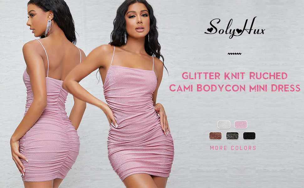 Glitter Knit Ruched Cami Bodycon Mini Dress