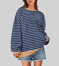 Womens Striped Oversized Sweatshirt Color Block Crew Neck Long Sleeve Casual Loose Pullover Top Y2K