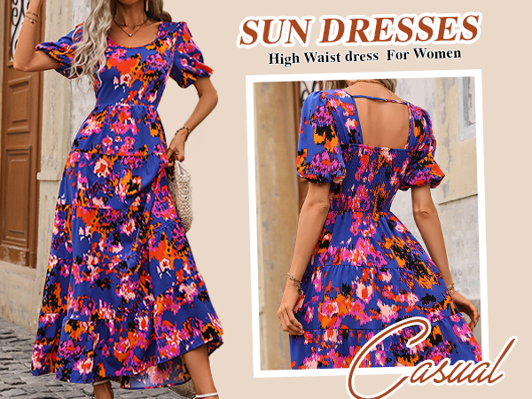 high wasit puff sleeve dress maternity dress floral spring wedding guest dresses for women 2024