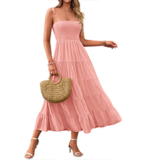 sleeveless high waist layered boho sundress spaghetti strap backless smocked a-line long dresses