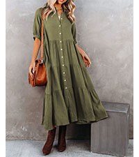 Womens Summer Half Sleeve Button Down Loose Casual Midi Dress