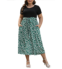  Nemidor Womens Plus Size Summer Short Sleeve Boho Print Flared Long Dress