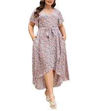 Nemidor Womens Plus Size V Neck Boho Floral Print Ruffle Wrap Maxi Dress