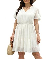 Nemidor Womens Plus Size Swiss Dot Flowy Boho Jacquard Chiffon Print Dress