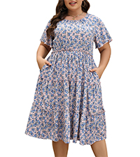 Nemidor Womens Casual Plus Size Short Sleeve Layered Swing Midi Dress