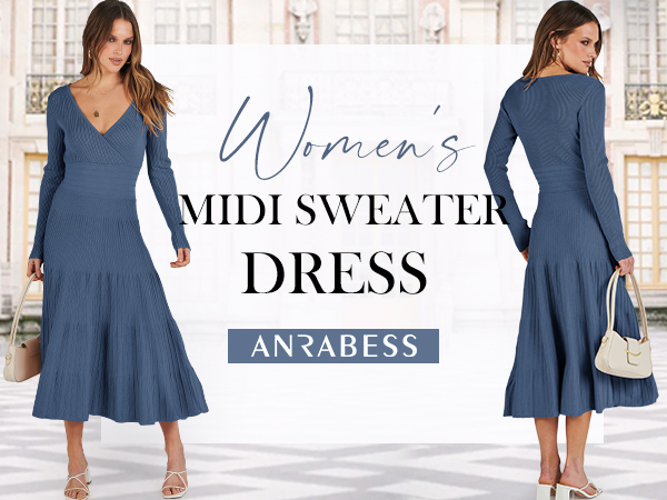 Women''s Wrap Midi Sweater Dresses