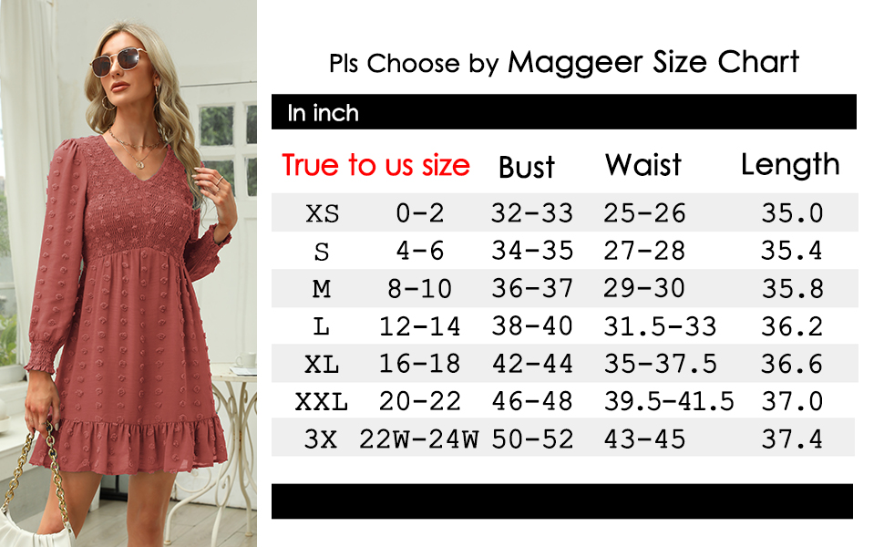 Size Chart of Cute Fall Mini Dress