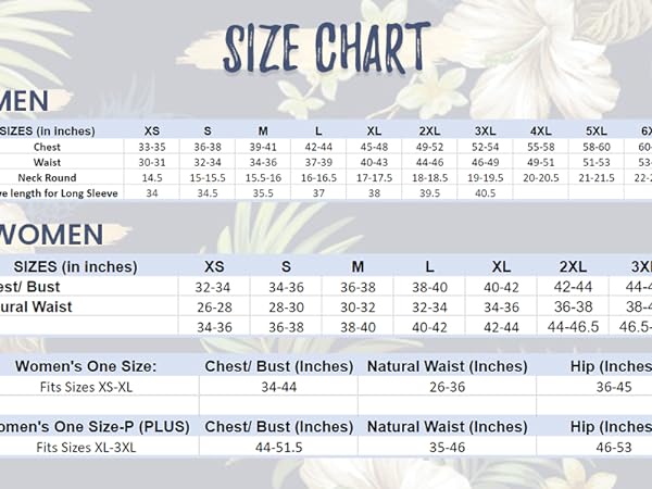 Men &amp; Women Size Chart