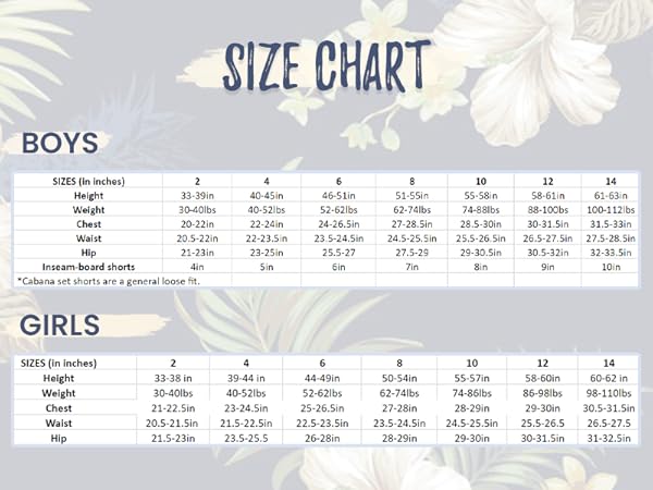 Girls &amp; Boys Size Chart