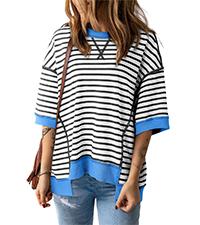 summer tops for women 2024 casual oversized striped colour block crew neck short sleeve