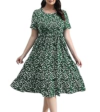 Younrui Plus Size Flowy Belted Modest Dresses