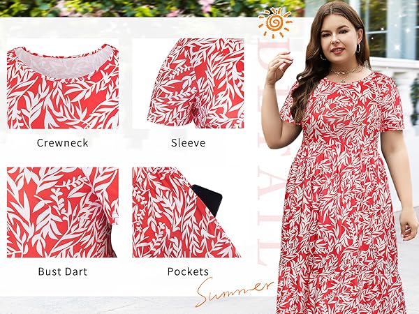 Younrui Plus Size Casual Summer Boho Dresses Detail Display