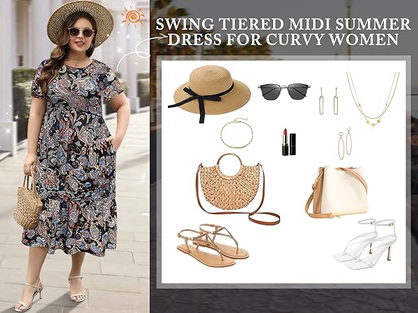 Swing Tiered Midi Summer Dress for Curvy Women