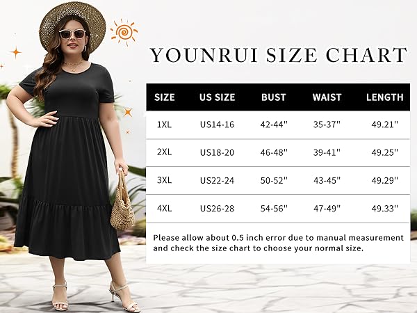 Younrui Women Dresses Size Chart