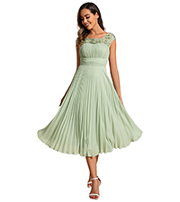 Ever-Pretty Women Cap Sleeves A Line Crew Neck Embroidery Chiffon Pleated Wedding Guest Dresses